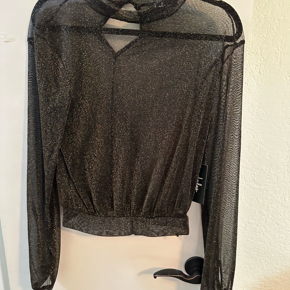 Black Long Sleeve Sheer Blouse